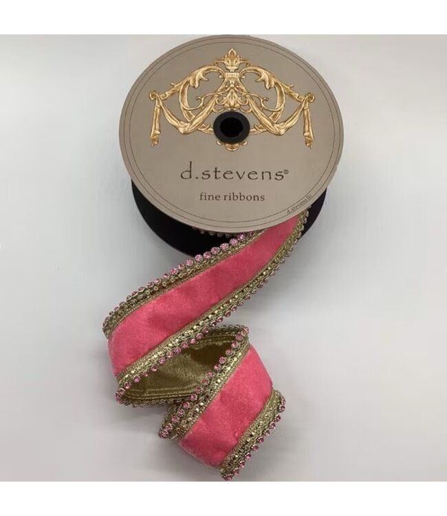 d. stevens 2.5“ x 5yds velvet pink petite jewel edge ribbon, pink lemonade