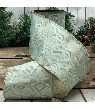 d. stevens D. Stevens 4“ x 10yds jacquard earth tone diamond ribbon, celadon
