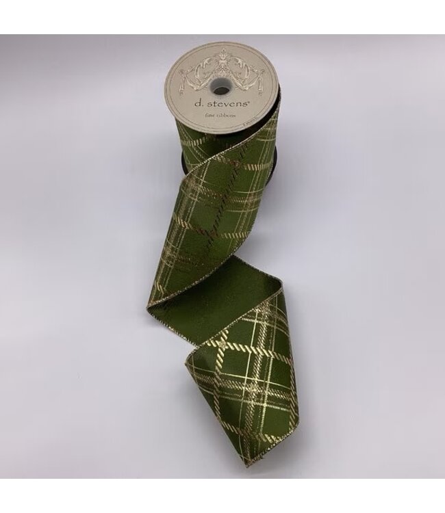 d. stevens D. Stevens 4“ x 10yds satin gold foil diagonal lines ribbon, moss