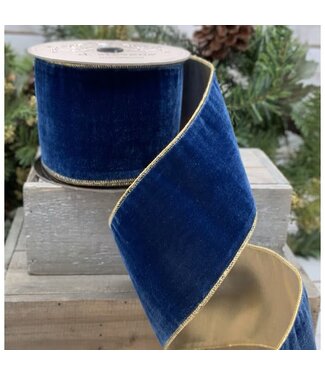 d. stevens D. Stevens 4“ x 10yds vintage French velvet ribbon, metallic back, indigo