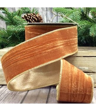 d. stevens D. Stevens 2.5” x 10yds velvet vintage chic gold back ribbon, persimmon