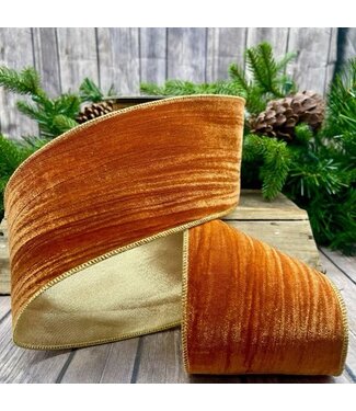 d. stevens D. Stevens 4“ x 10yds velvet vintage chic gold back ribbon, persimmon