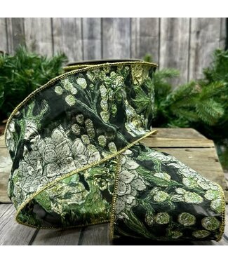 d. stevens D. Stevens 4” x 10 yds jacquard/sheer metallic florals ribbon, green