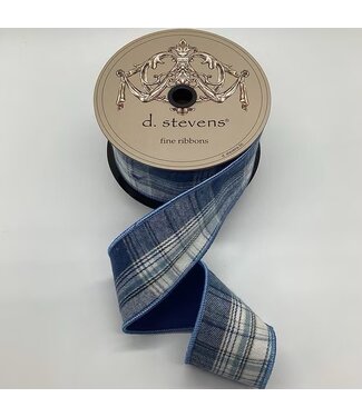 d. stevens D. Stevens 2.5” x 10yds faux wool brexton plaid ribbon, blue white
