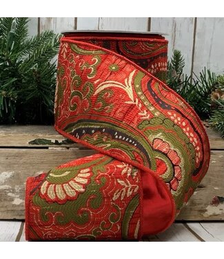 d. stevens D. Stevens 4“ x 10yds jacquard acanthus ribbon, red green