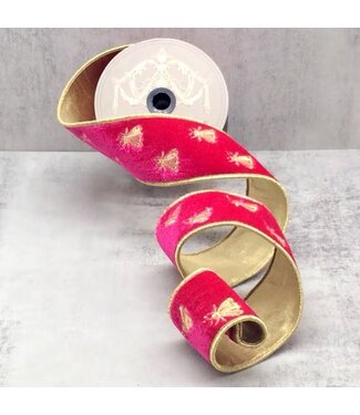 d. stevens D. Stevens 1.5” x 5yds velvet gold embroidery bee ribbon, hot pink