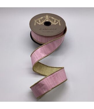 d. stevens D. Stevens 1.5“ x 10yds slub dupion metallic gold back ribbon, light pink
