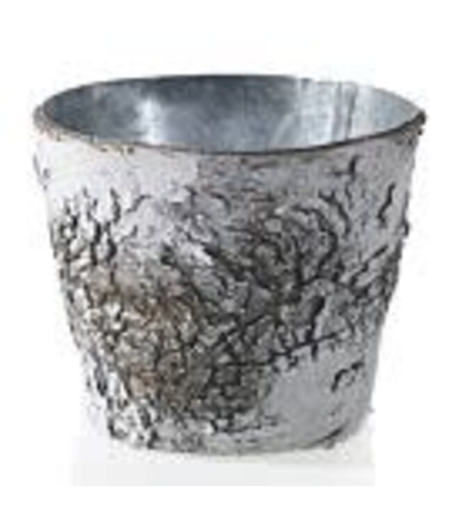 BIRCH POT WITH ZINC 5"X 4.25" WHITE