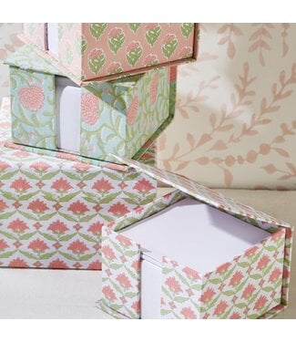 Floral Block Print Note Paper Caddy w/Pencil A/3