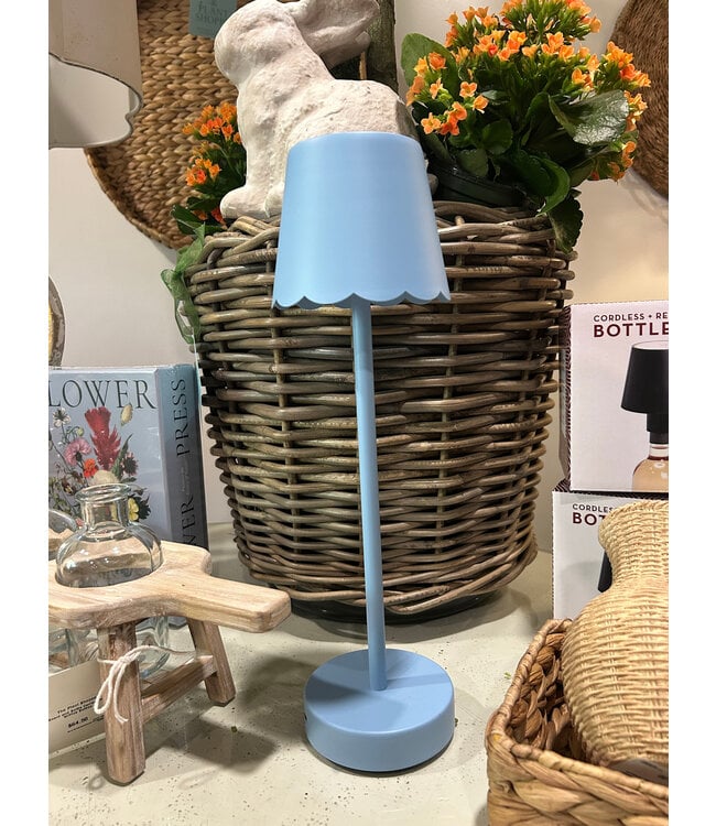 Blue LED Table Lamp w/Scalloped Shade in Gb