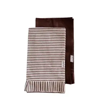 Brown and White Stripes Ruffle Kitchen Dish Towel