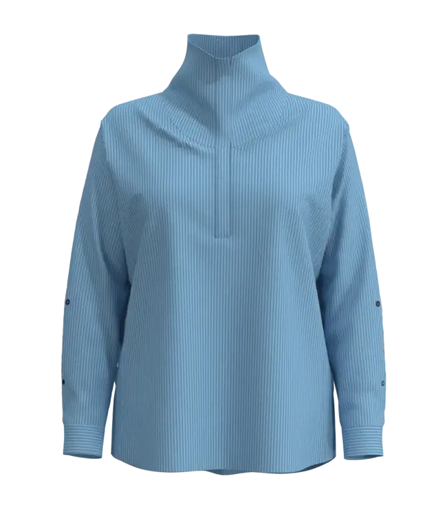 coolibar Women's Catona Funnel Neck Tunic Top, Arctic Blue Shadow Stripe Medium