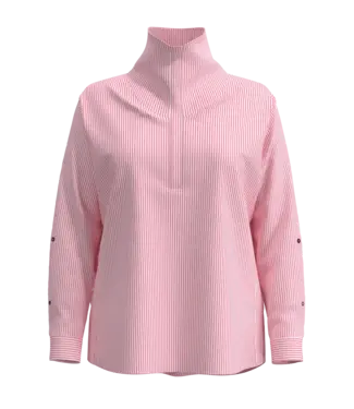coolibar Women's Catona Funnel Neck Tunic Top, White/Flamingo Stripe X-Small