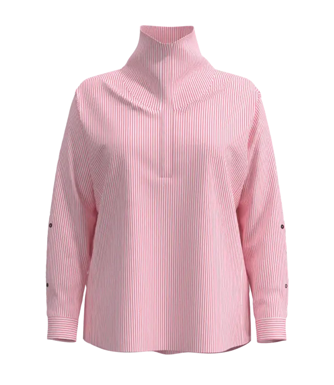 coolibar Women's Catona Funnel Neck Tunic Top, White/Flamingo Stripe X-Small