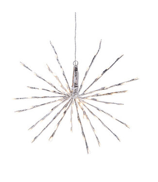 SILVER STARBURST 18" WITH 80 WARM WHITE LIGHTS AND REMOTE