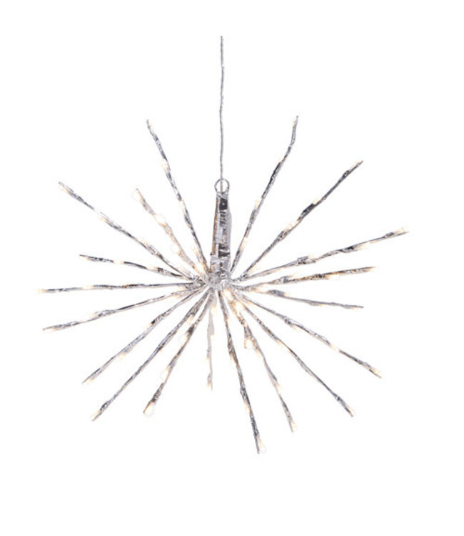 SILVER STARBURST 18" WITH 80 WARM WHITE LIGHTS AND REMOTE