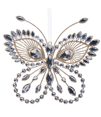 CLEAR JEWELED BUTTERFLY ORNAMENT 8"