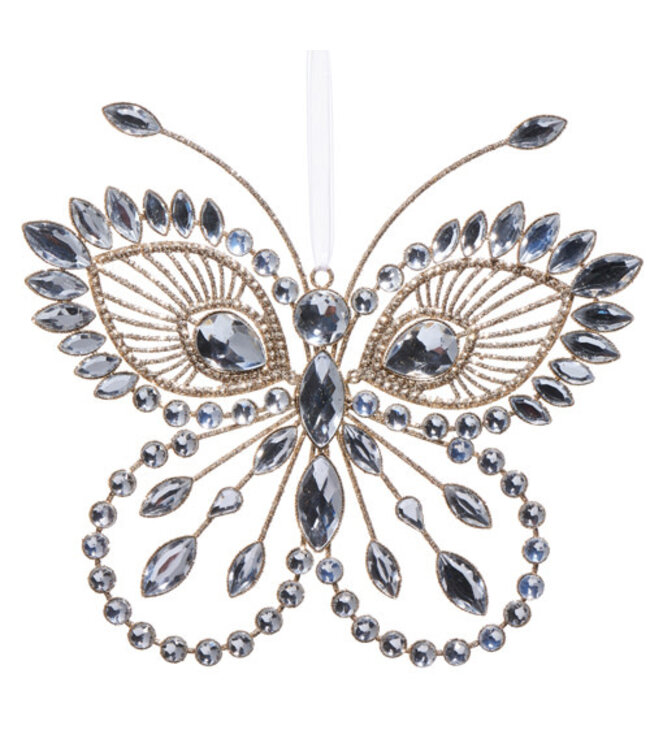 CLEAR JEWELED BUTTERFLY ORNAMENT 8"