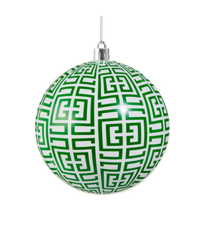 GREEN GREEK KEY BALL ORNAMENT 4"