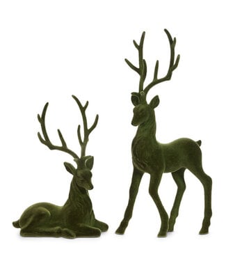 GREEN FLOCKED DEER 21" set of 2