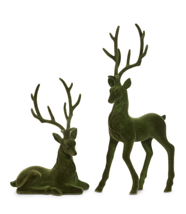 GREEN FLOCKED DEER 21" set of 2
