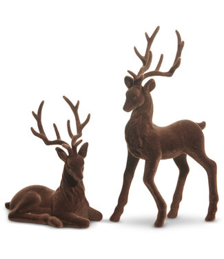 BROWN FLOCKED DEER 15" set of 2