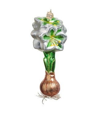 WHITE GREEN AMARYLLIS BULB ORNAMENT 6"