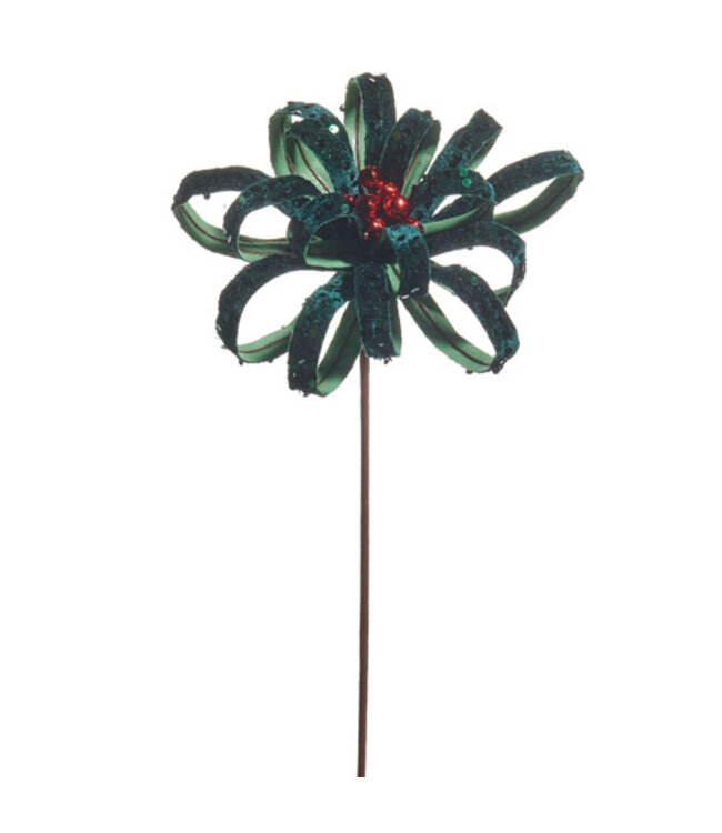 GREEN GLITTER BOW PICK 22"