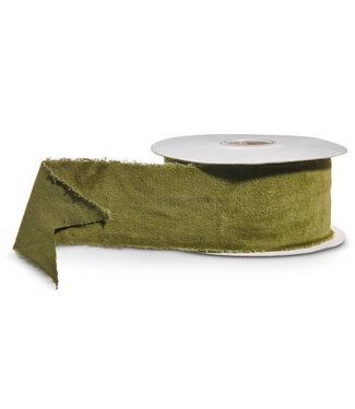 GREEN TORN EDGE VELVET UNWIRED RIBBON 2.5" X 10 YDS