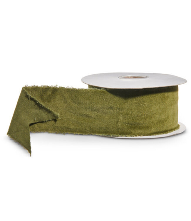 GREEN TORN EDGE VELVET UNWIRED RIBBON 2.5" X 10 YDS