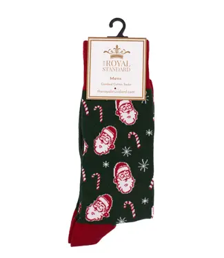 Men's Candy Cane Christmas Socks Dark Green One Size