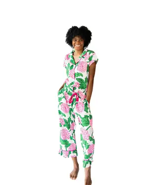Ophelia Luxe Sateen Capri Pajama Set - Pink & Green Small