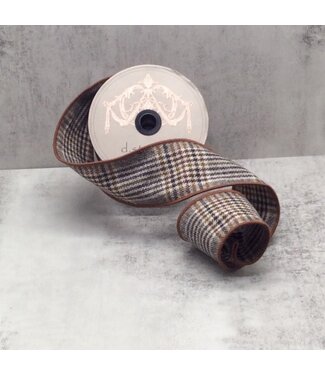 d. stevens D. Stevens 2.5“ x 10yds faux wool Maddox plaid ribbon , brown cream navy