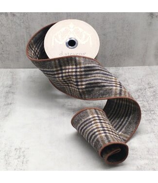 d. stevens D. Stevens 4” x 10yds faux wool Maddox plaid ribbon, brown cream navy