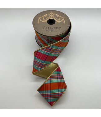 d. stevens D. Stevens 4” x 10yds dupion bias cut plaid ribbon, hot pink ice blue orange