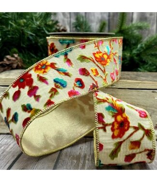 d. stevens D. Stevens 2.5" x 10yds burn out velvet floral ribbon, hot pink yellow teal