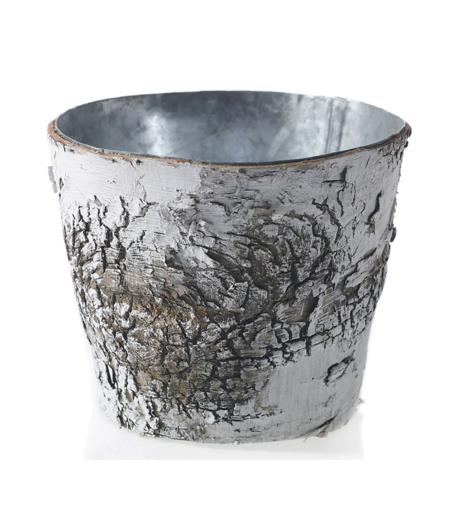 BIRCH POT WITH ZINC 5"X 4.25" WHITE