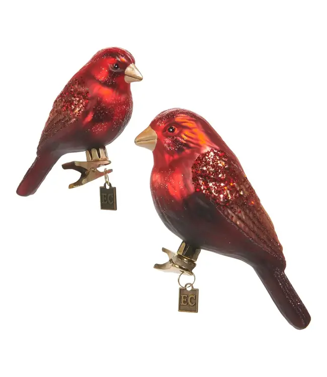 RED AND BROWN BIRD CLIP-ON ORNAMENT - SINGLE