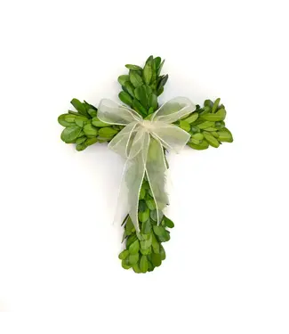 Preserved Boxwood Mini Cross w/Ribbon