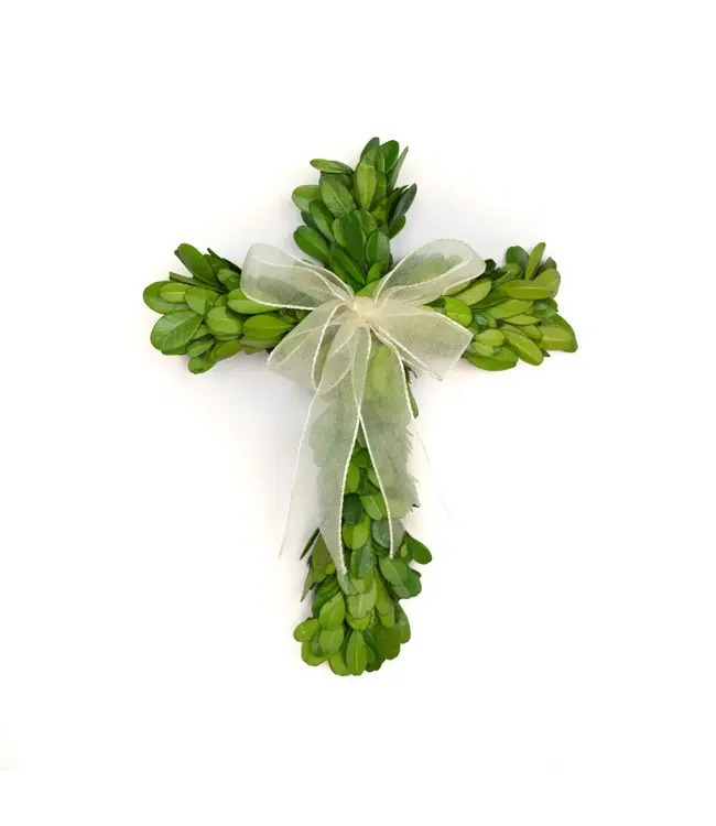Preserved Boxwood Mini Cross w/Ribbon