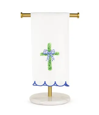 Boxwood Cross Scalloped Hand Towel - White/Green 20"x28"