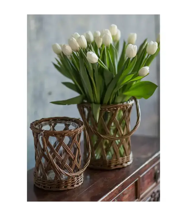 Classic Glass and Wicker Vase Small