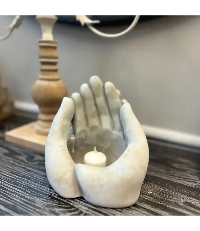 Cement Hands Planter / Candle Holder, Small