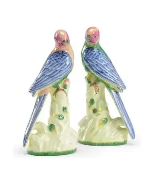 Porcelain Hand Painted Bird Sculpture, Pair