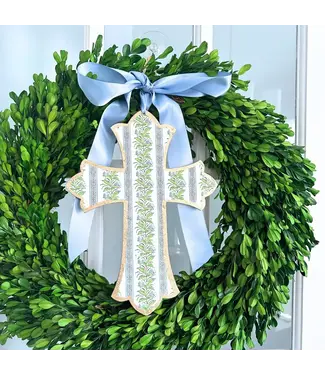 Floral Stripe Handmade Cross Doorhanger - 12 inch