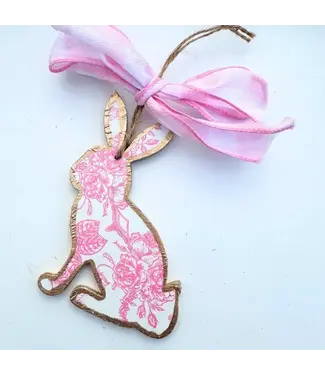 Pink Flowers Sitting Bunny Ornament
