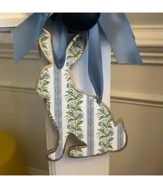 Floral Stripe Handmade Sitting Bunny Door Hanger - 8 inch