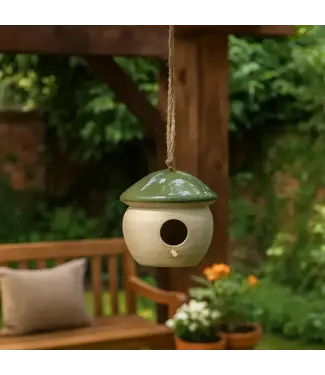 Green Ceramic Bird Feeder/ house