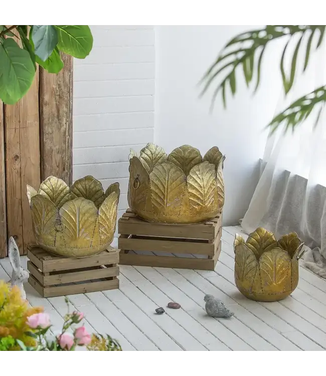 Gilded Zinc Leaf Planter Small