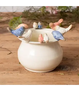 Enamel Pot with Birds On Rim (pack of 4)